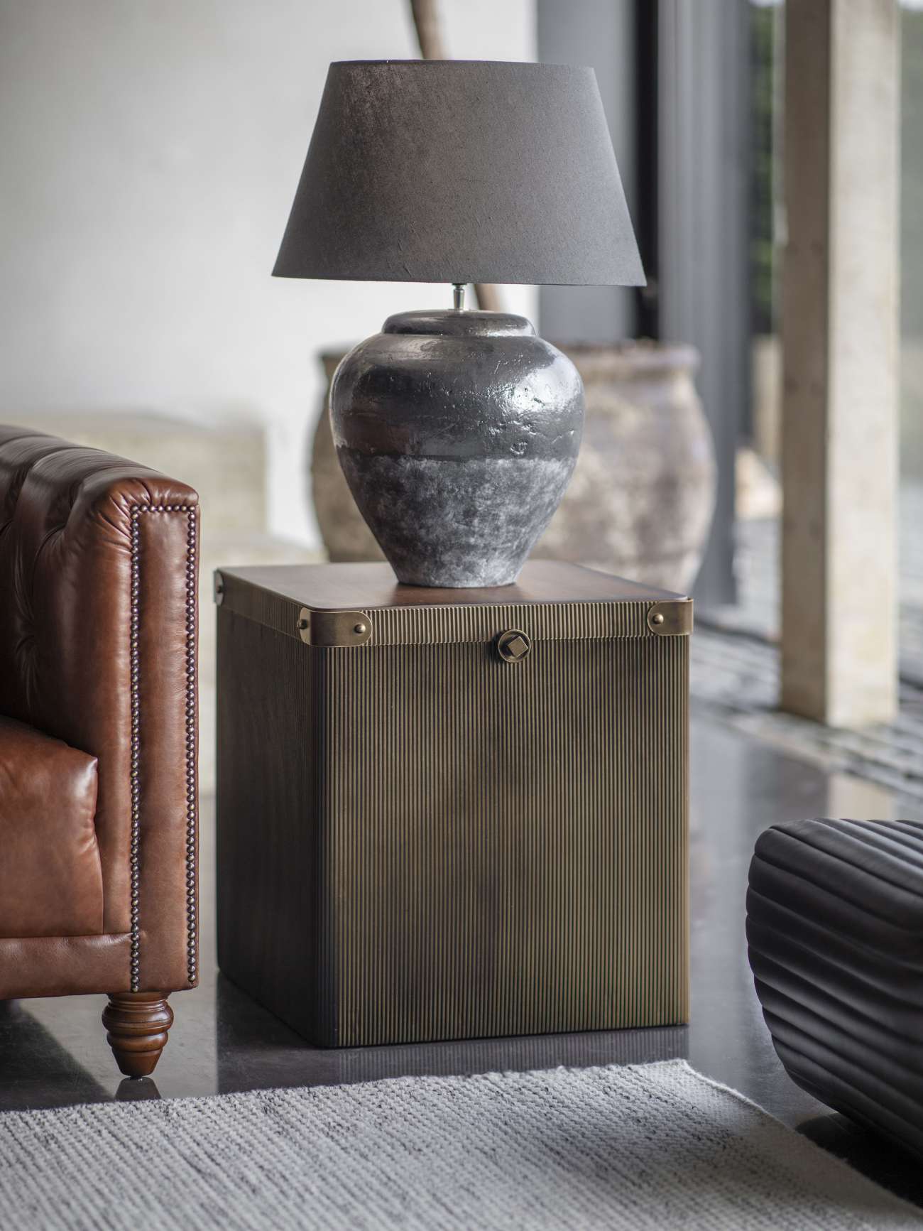 Skyline Black Terracotta Table Lamp with Shade Large